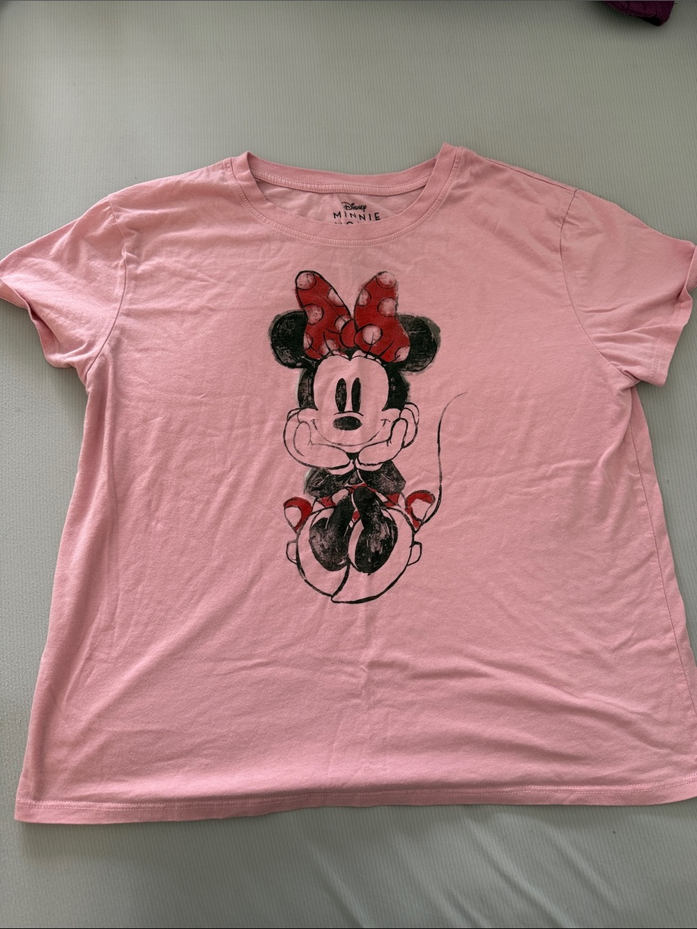 Disney Pink Minnie Mouse Tee with Red Bow Graphic